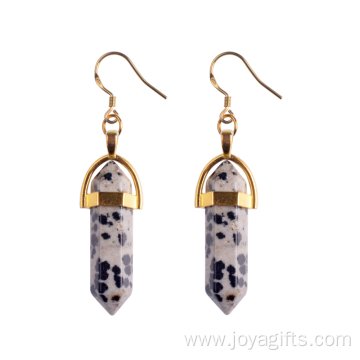 Gold Plated Hexagon Point Gemstone Dangle Charm Earrings